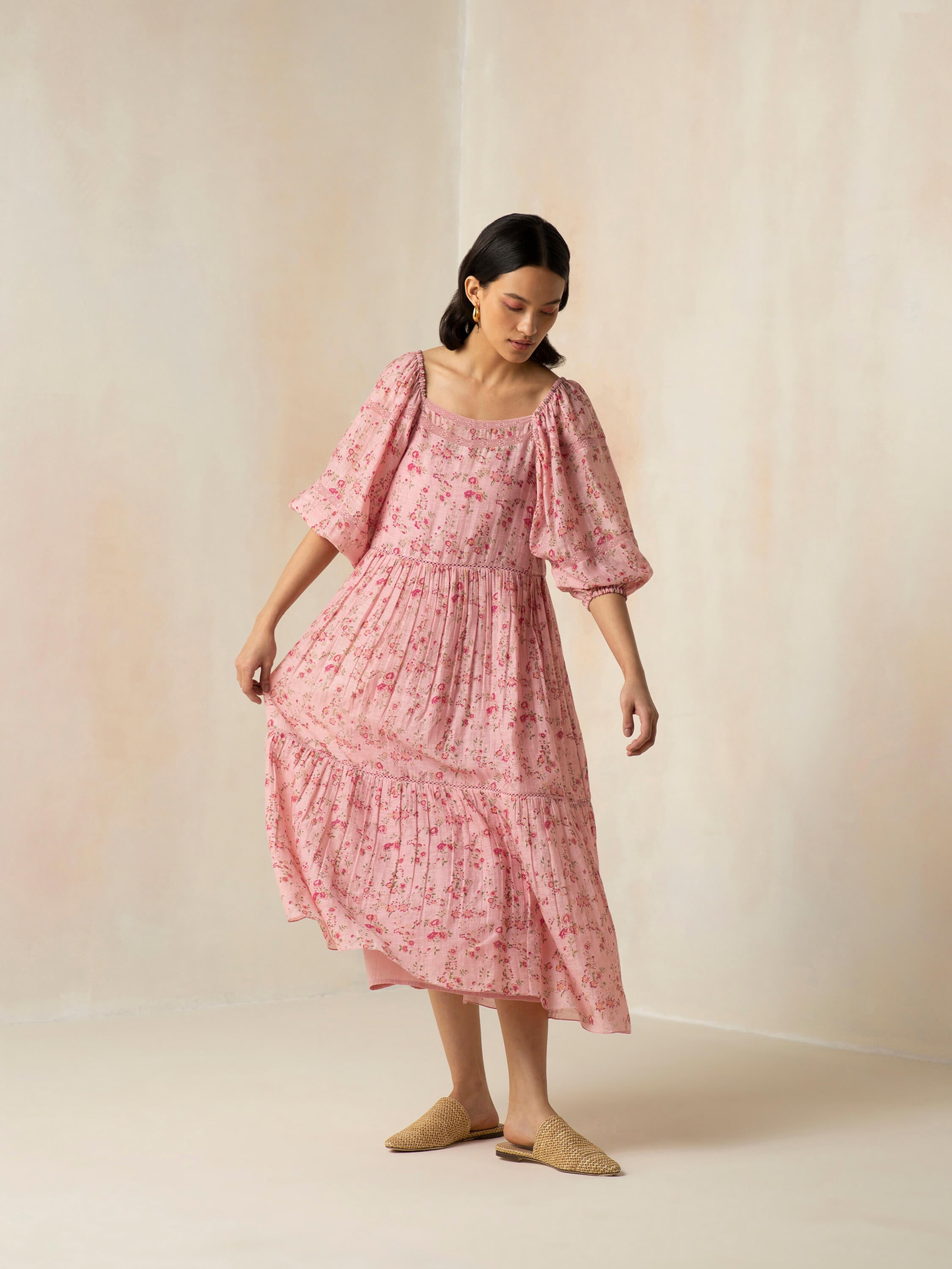 Flamingo Peasant Dress - BunaStudio