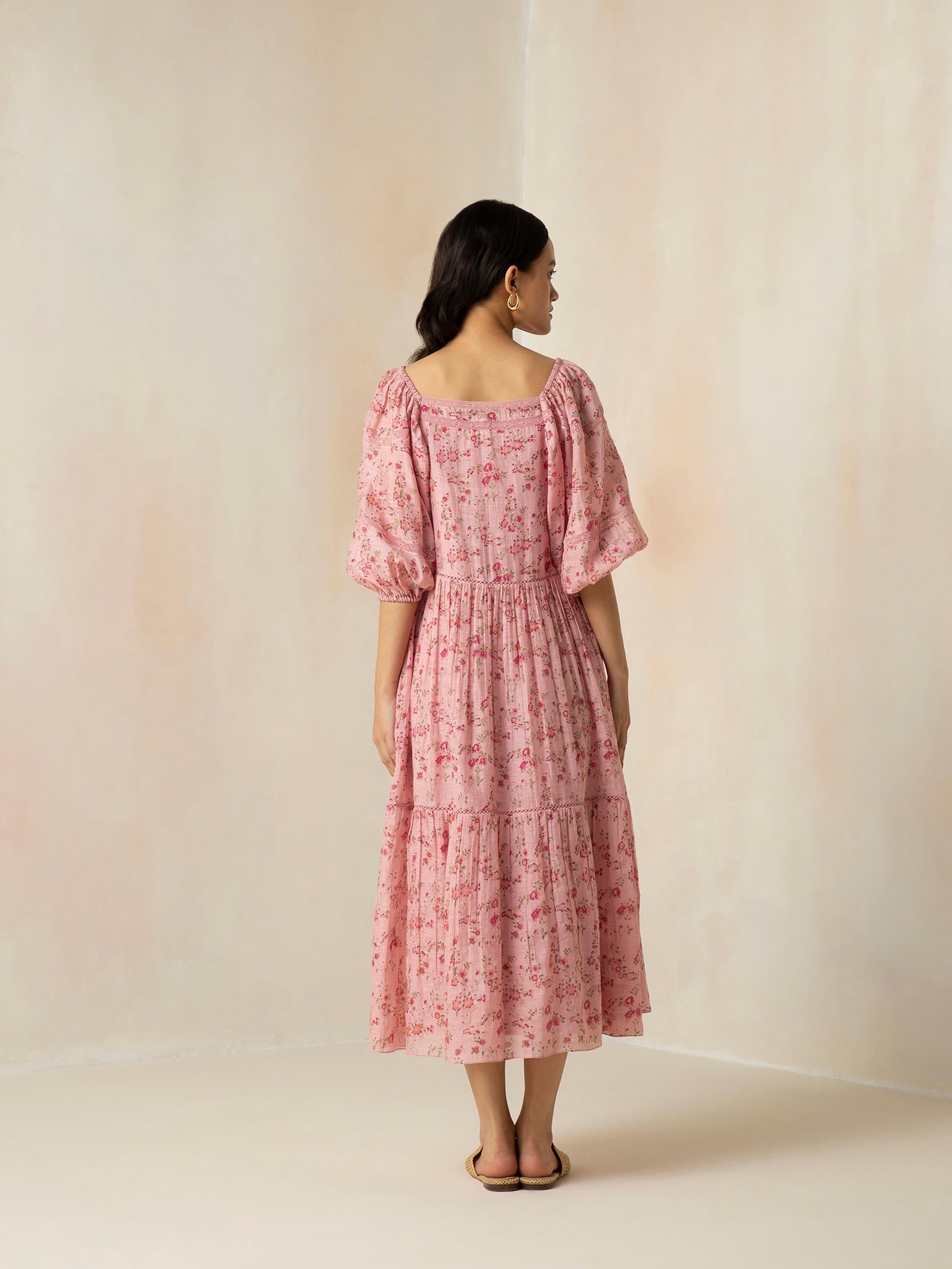 Flamingo Peasant Dress - BunaStudio