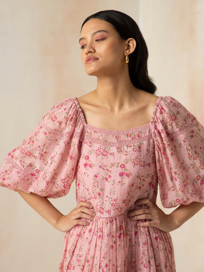 Flamingo Peasant Dress - BunaStudio