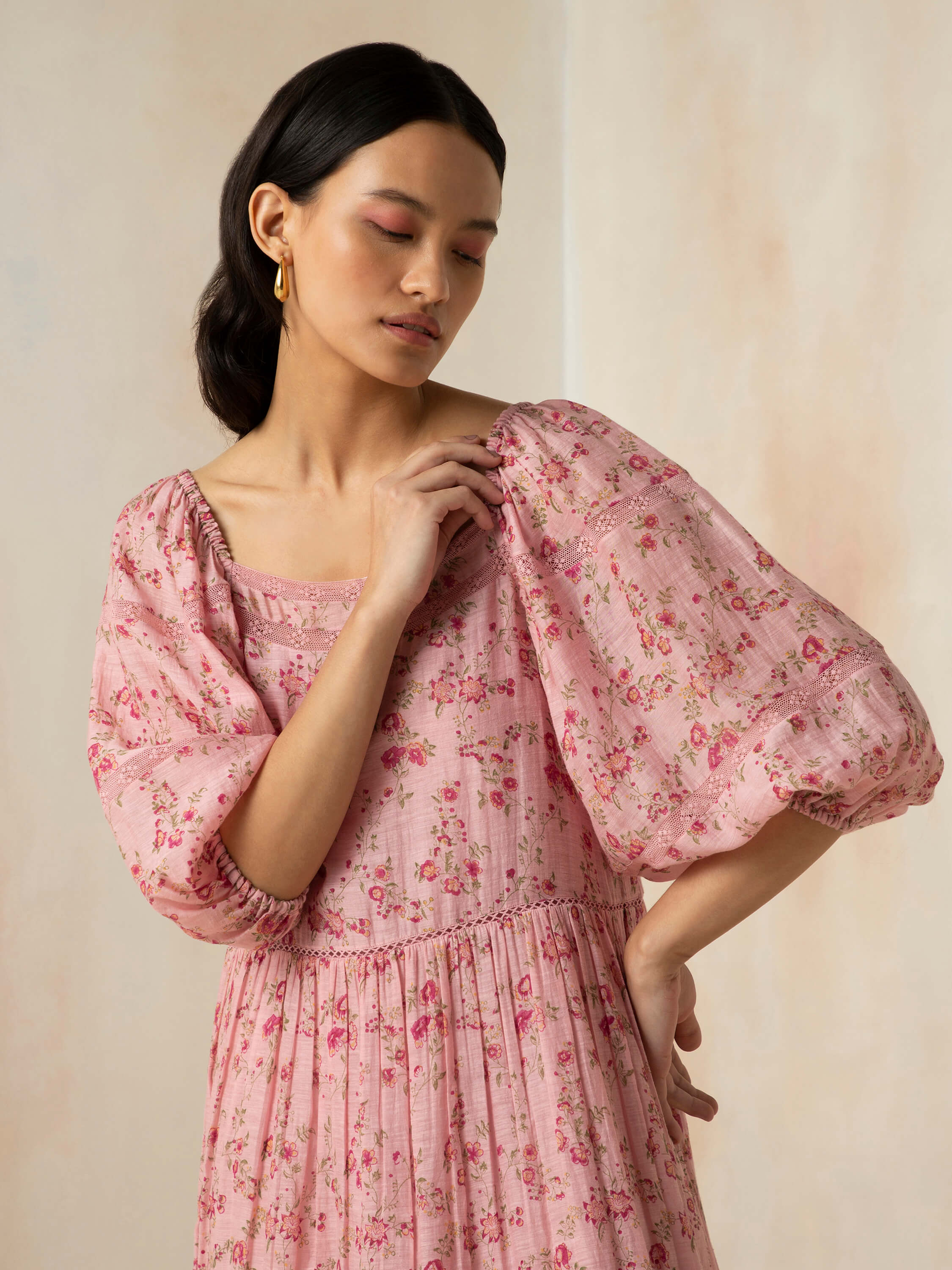 Flamingo Peasant Dress - BunaStudio