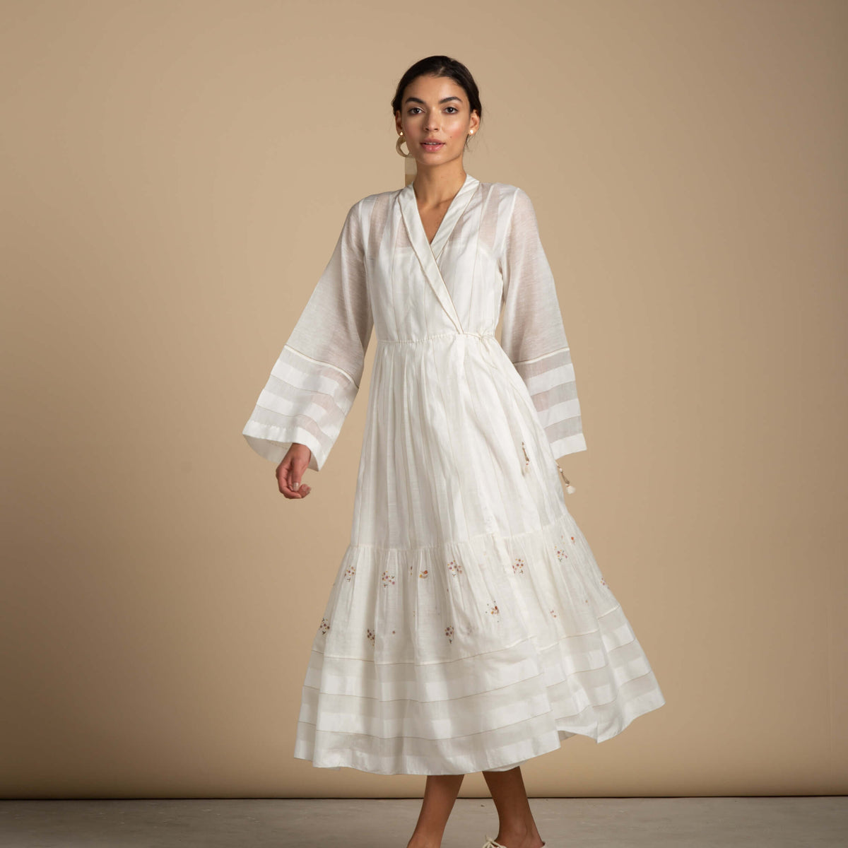 sachin and babi light blue dress Embroidered Cream Wrap Dress  Summer Dress in Sustainable Style  La Vida  Bohemia