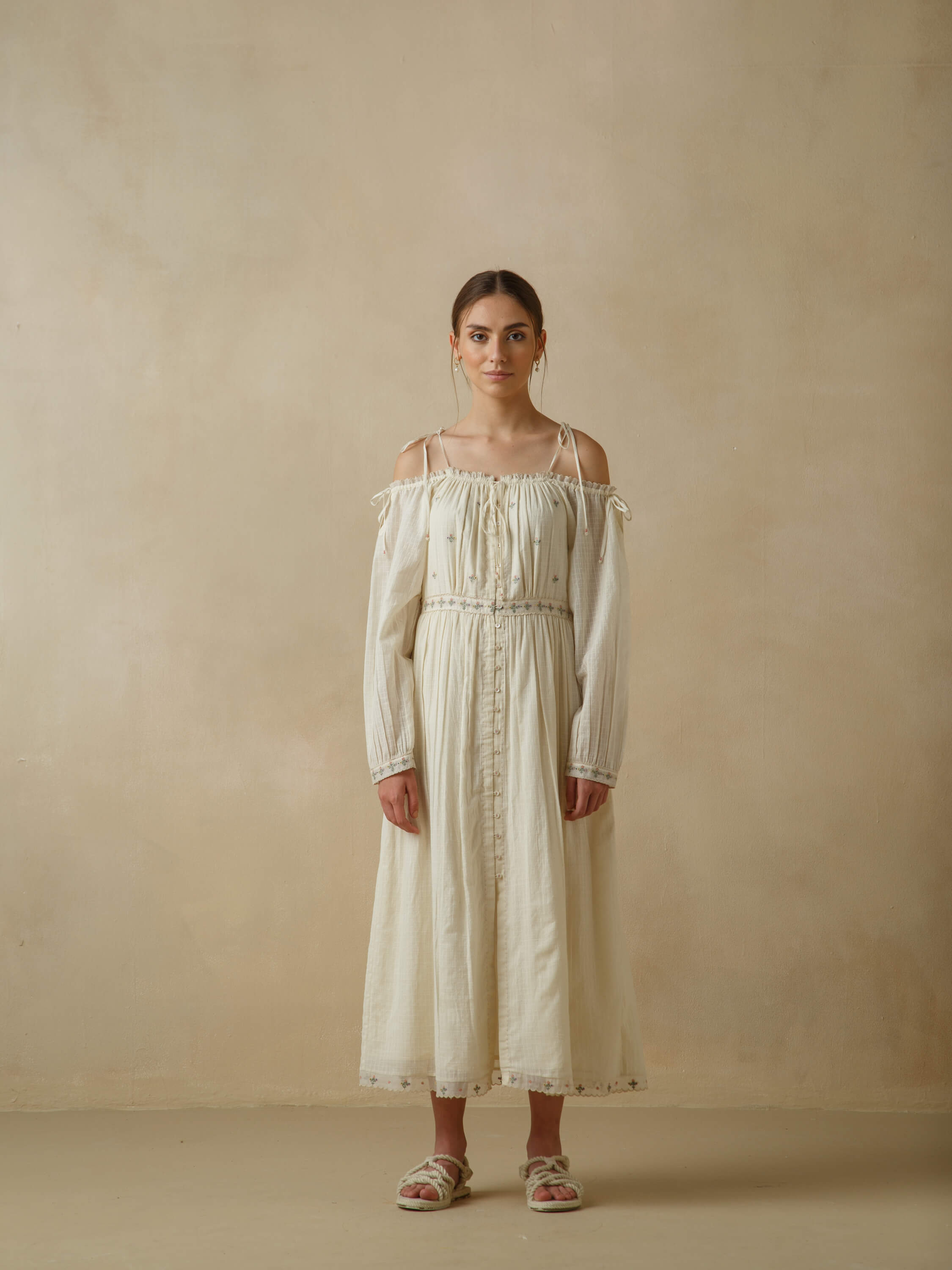 Off-shoulder Lawn Maxi Dress - Image 2