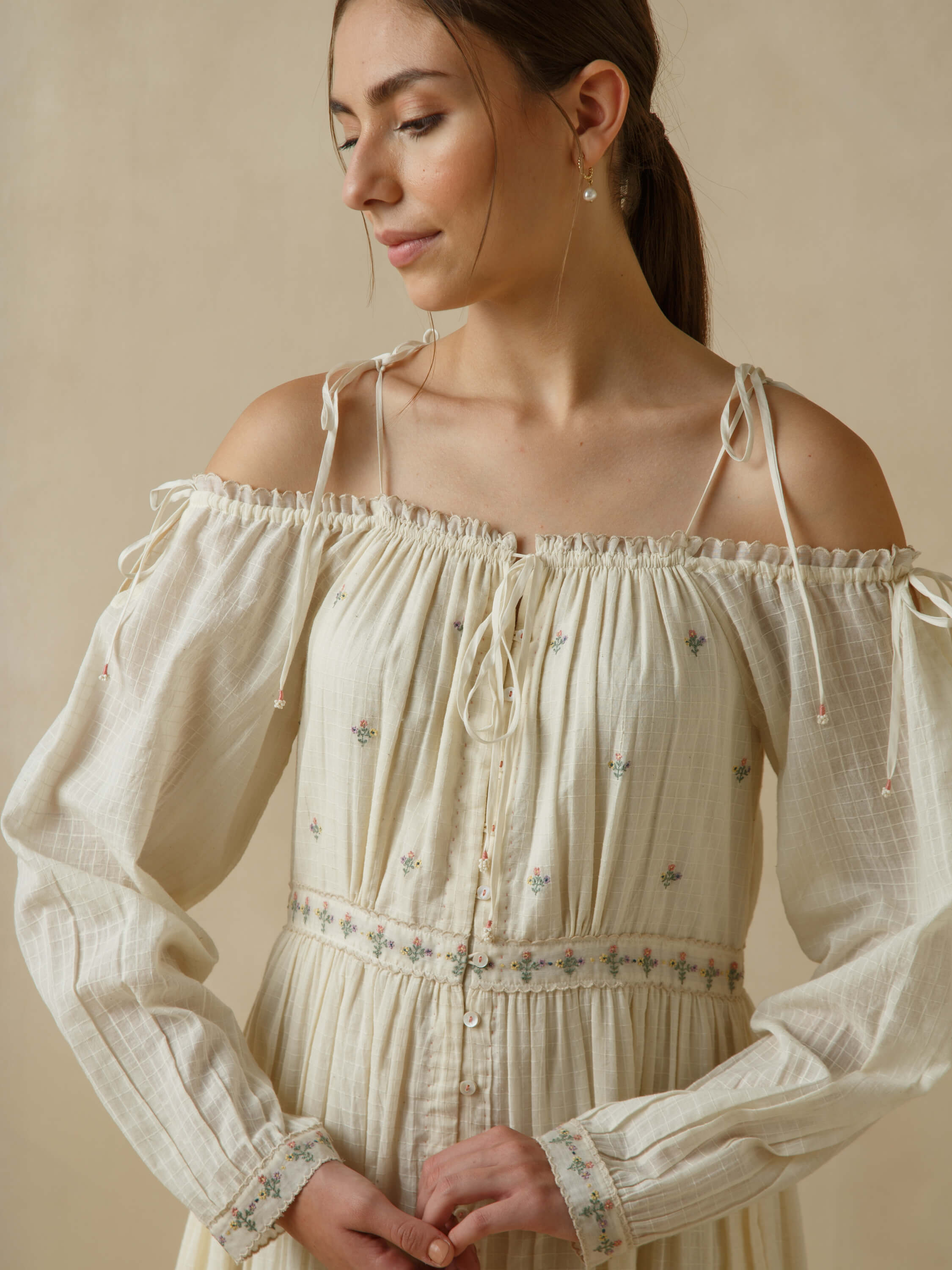 Off-shoulder Lawn Maxi Dress - Image 6