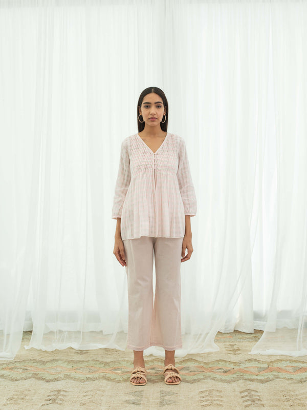 Pink Gingham Smock Top - BunaStudio