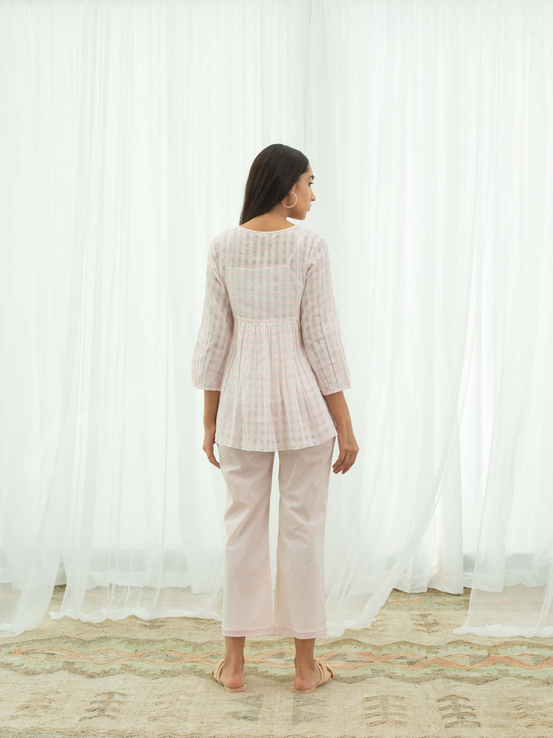 Pink Gingham Smock Top - BunaStudio