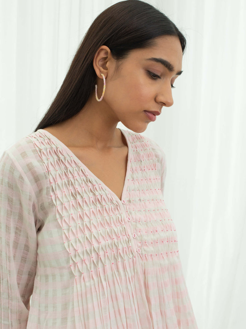 Pink Gingham Smock Top - BunaStudio