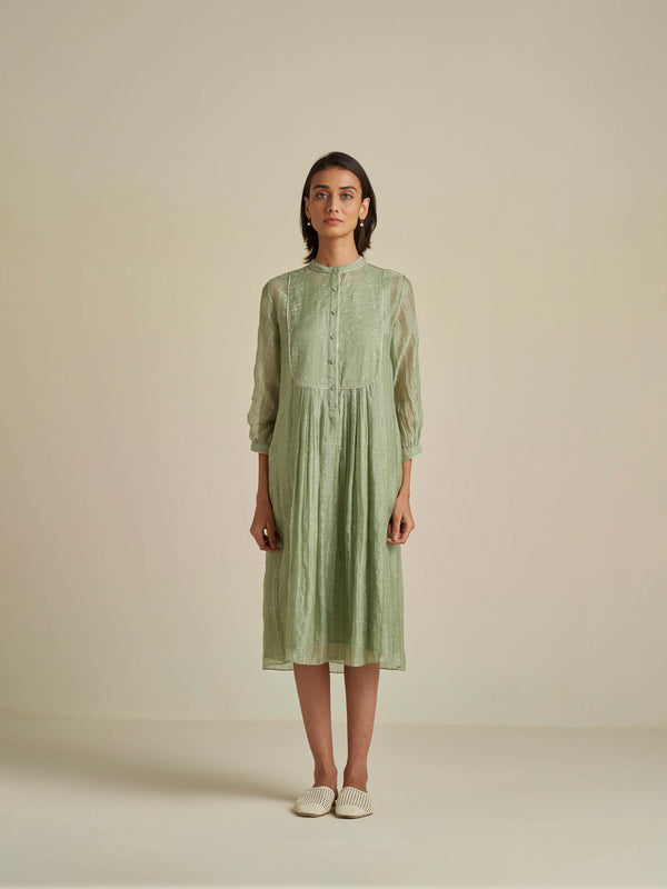 Seafoam Mandarin Collar Dress - BunaStudio