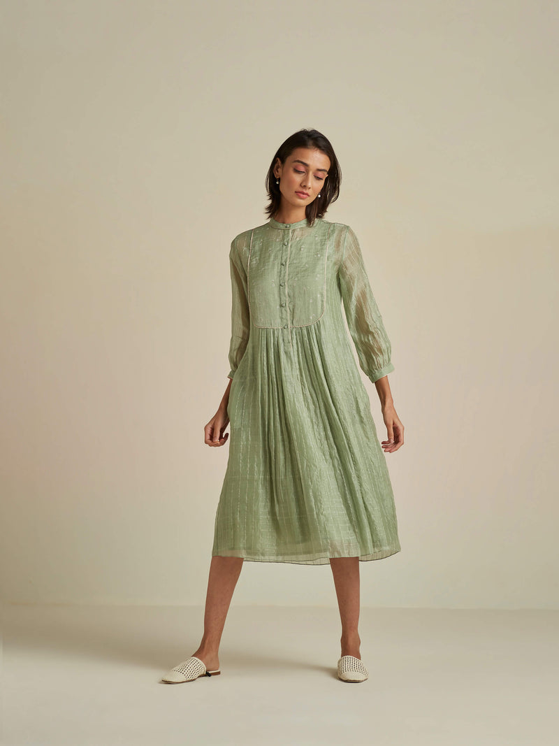 Seafoam Mandarin Collar Dress - BunaStudio