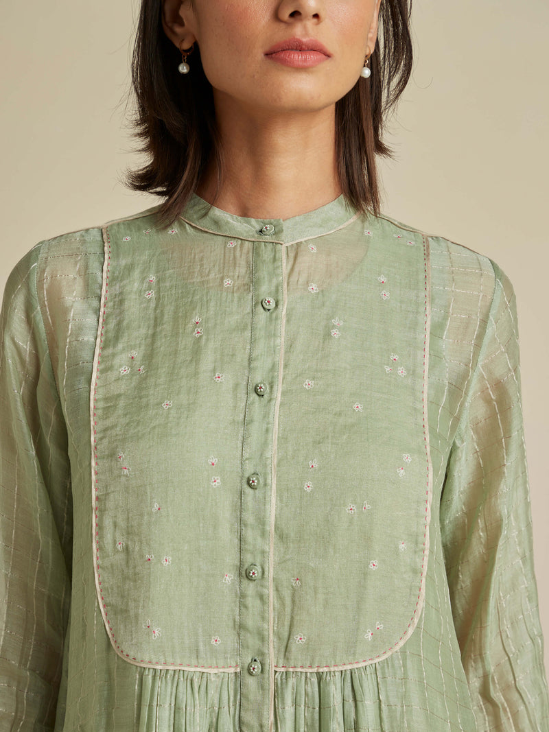 Seafoam Mandarin Collar Dress - BunaStudio