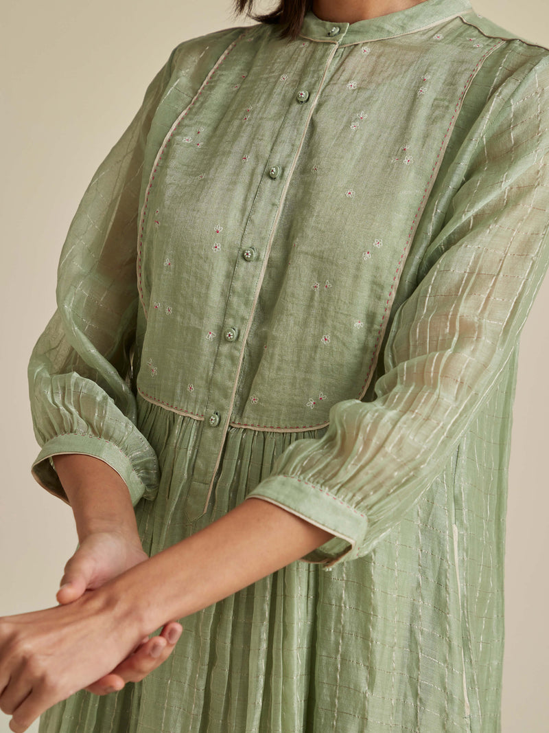 Seafoam Mandarin Collar Dress - BunaStudio