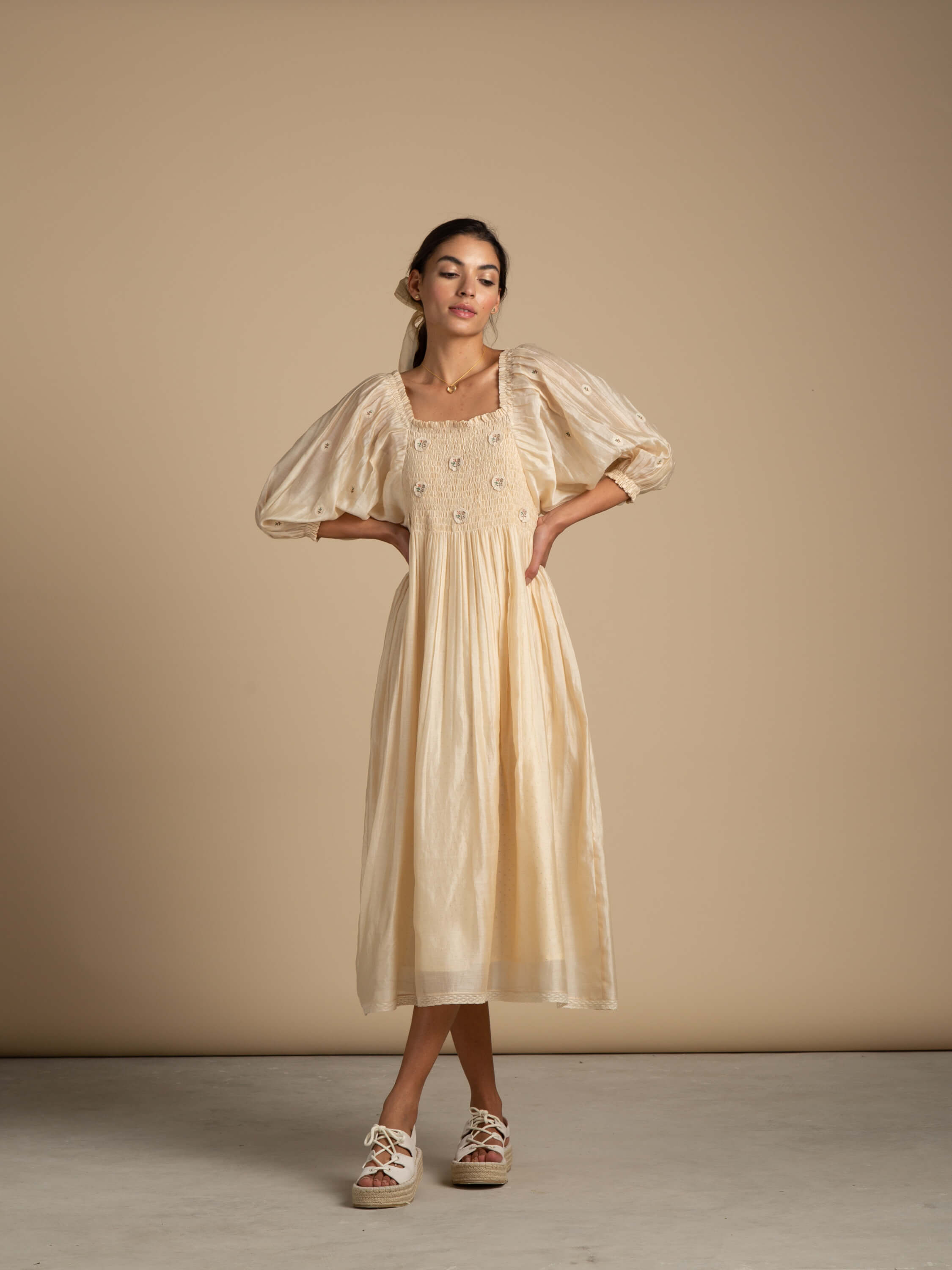 Stay A While Peasant Dress - BunaStudio