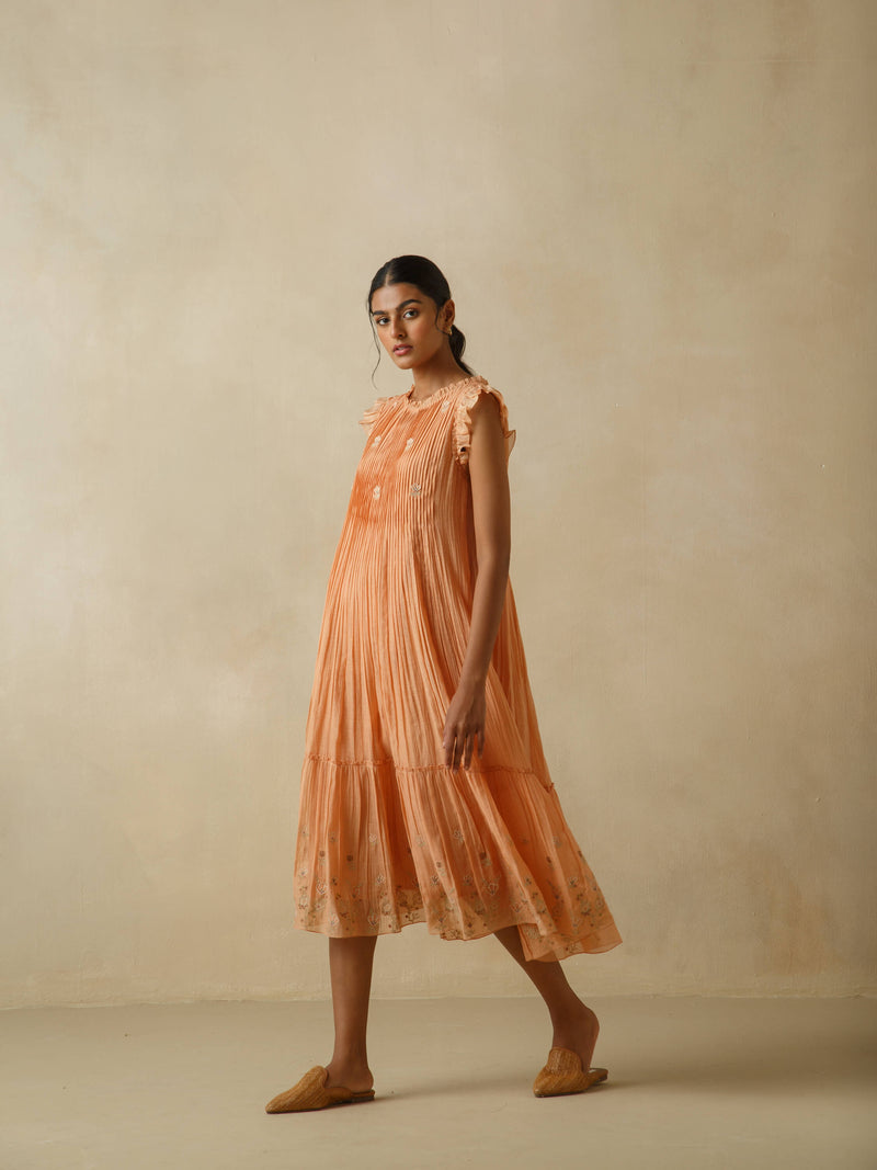 Tangerine Flutter Sleeves Dress