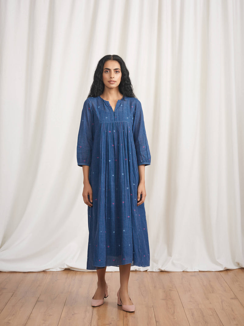 Indigo Skies Gathered Dress - BunaStudio