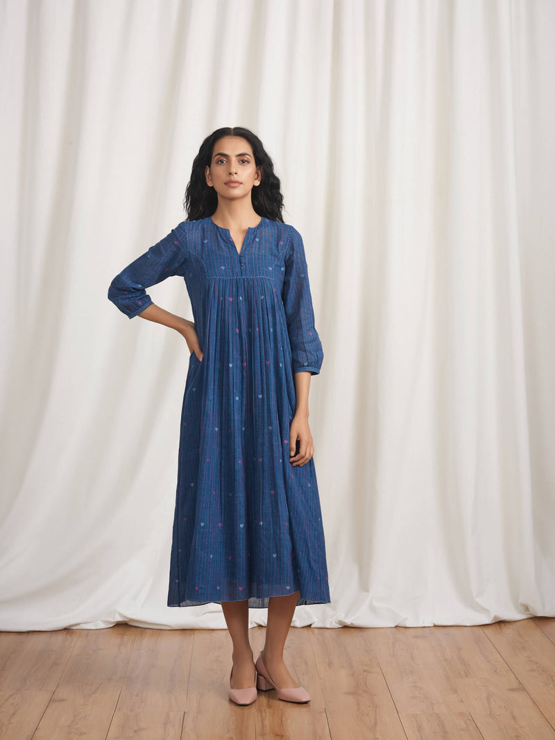 Indigo Skies Gathered Dress - BunaStudio