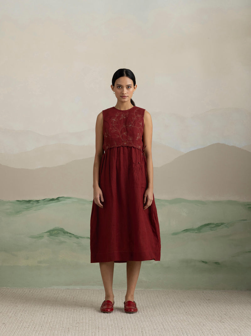 Berry Quilt Linen Dress