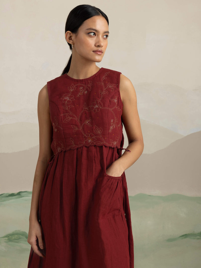 Berry Quilt Linen Dress