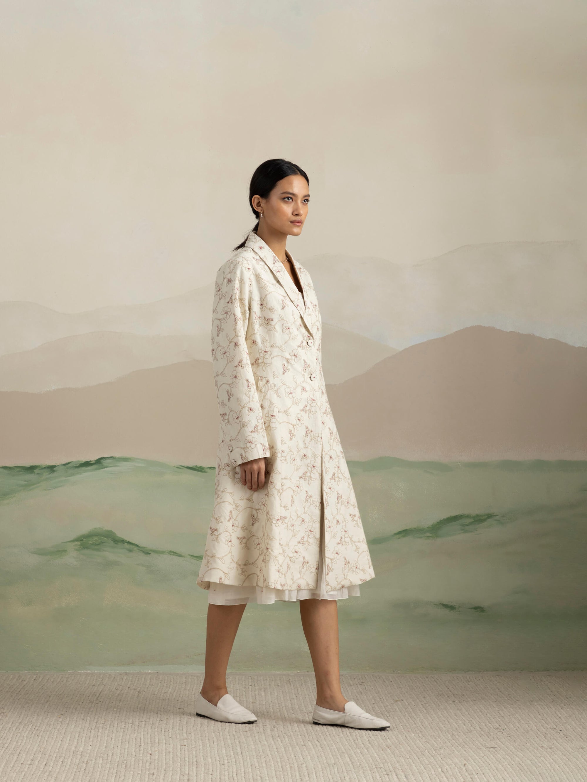 The Ikigai Creame Print Linen Jacket