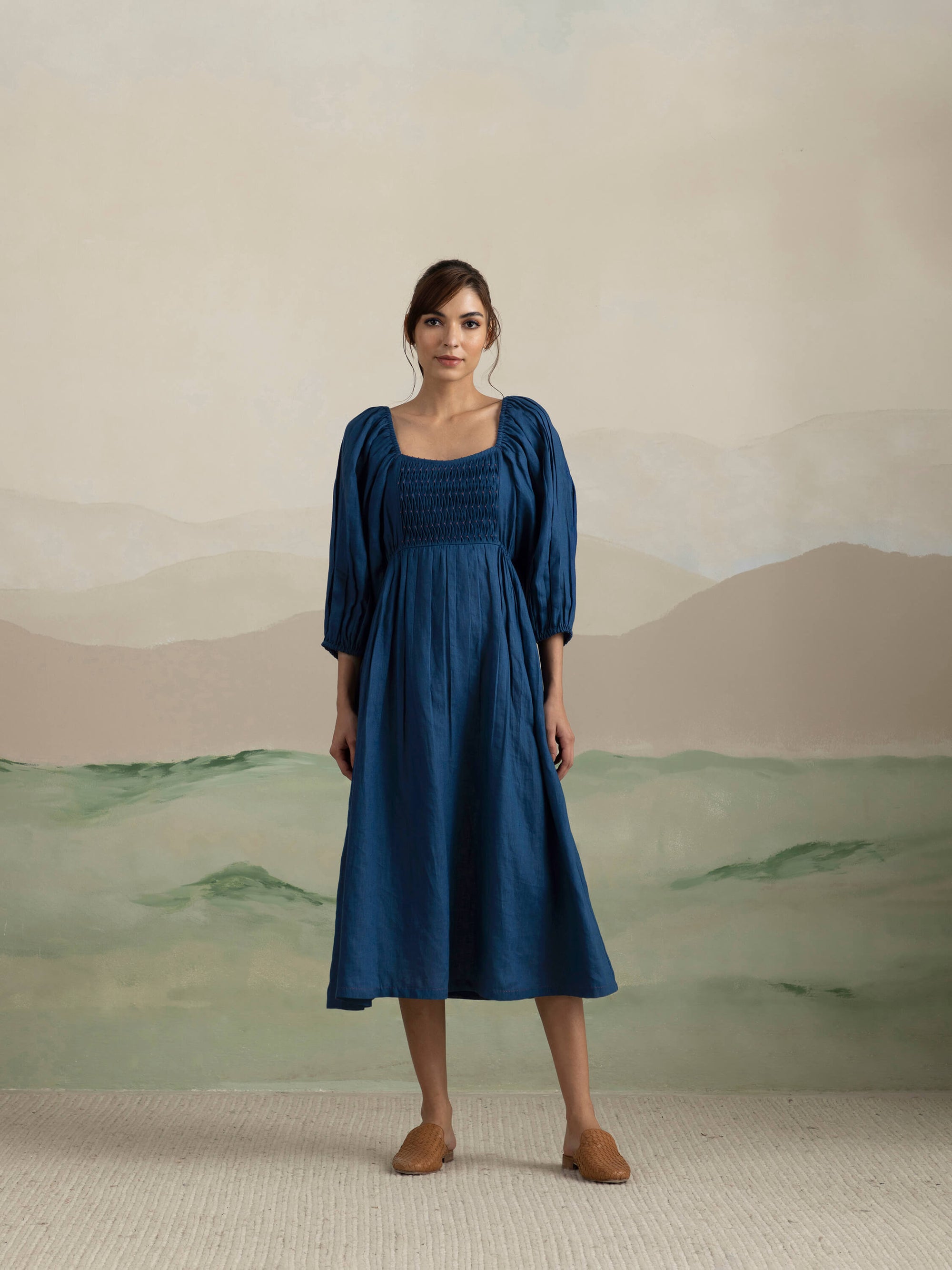 BORAGE MIDI dress - blue with white floral